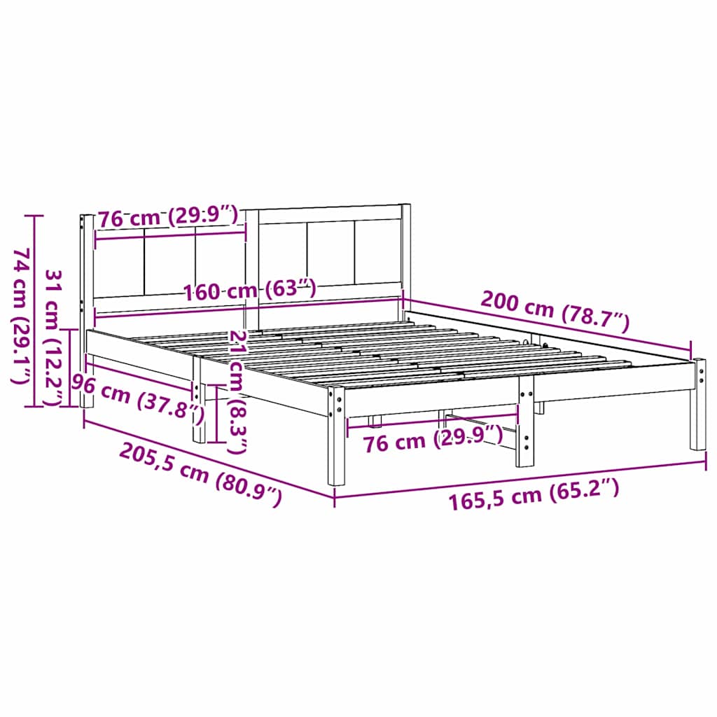 Bettgestell Braun 160 x 200 cm Massivholz Kiefer