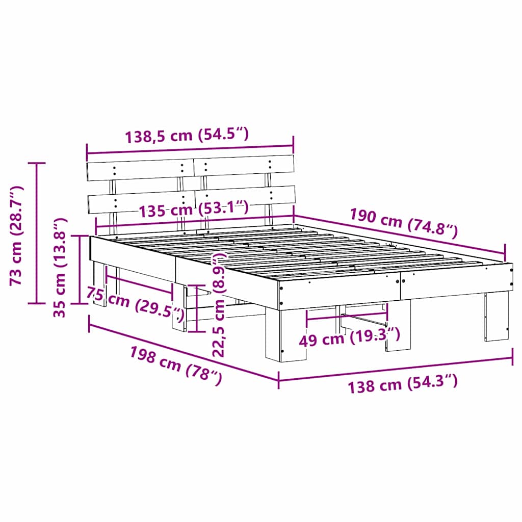 Bettgestell mit Kopfteil Braun 135 x 190 cm