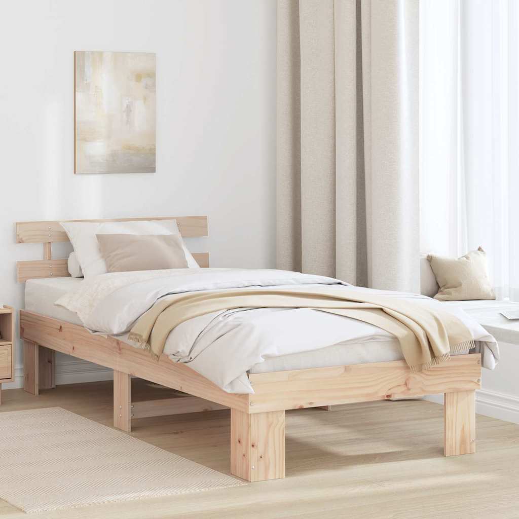 Bettrahmen mit Kopfteil Natur 75 x 190 cm Massives Kiefernholz