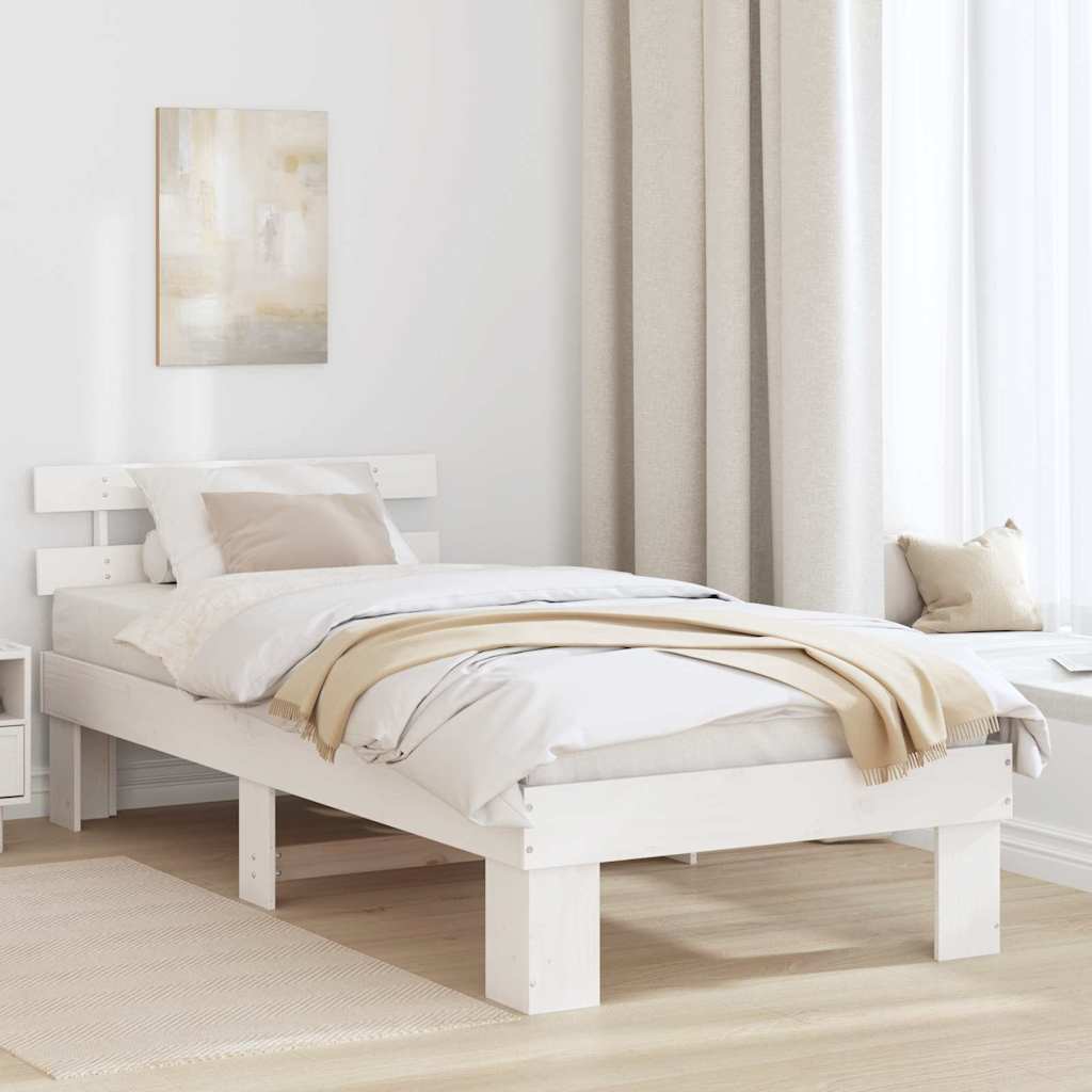 Bettrahmen mit Kopfteil Weiß 75 x 190 cm Massives Kiefernholz