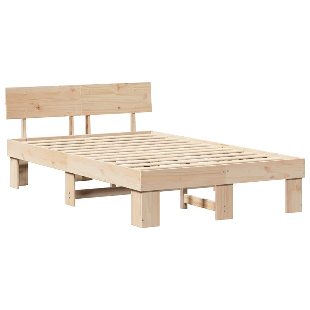 Bettrahmen mit Kopfteil Natur 140 x 190 cm Massives Kiefernholz