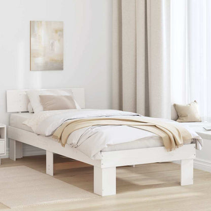 Bettrahmen mit Kopfteil Weiß 75 x 190 cm Massives Kiefernholz