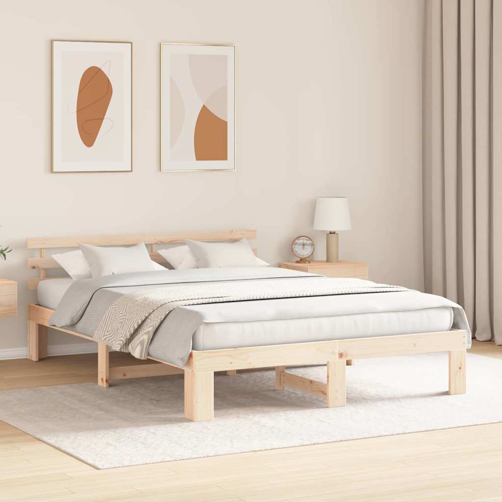 Bettrahmen mit Kopfteil Natur 150 x 200 cm Massives Kiefernholz