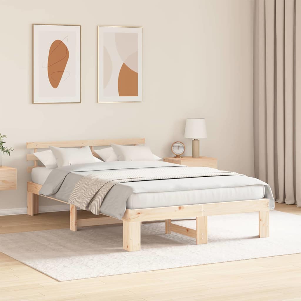 Bettrahmen mit Kopfteil Natur 140 x 190 cm Massives Kiefernholz