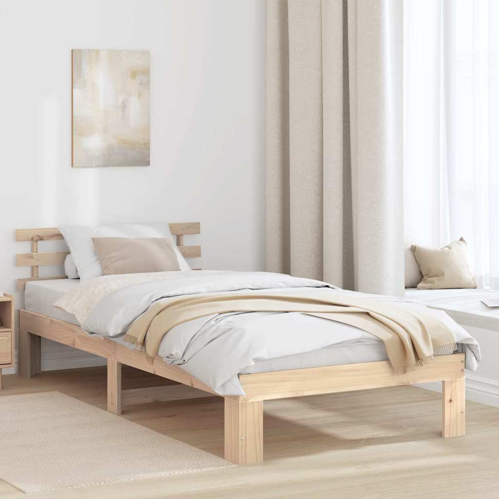 Bettrahmen mit Kopfteil Natur 90 x 200 cm Massives Kiefernholz