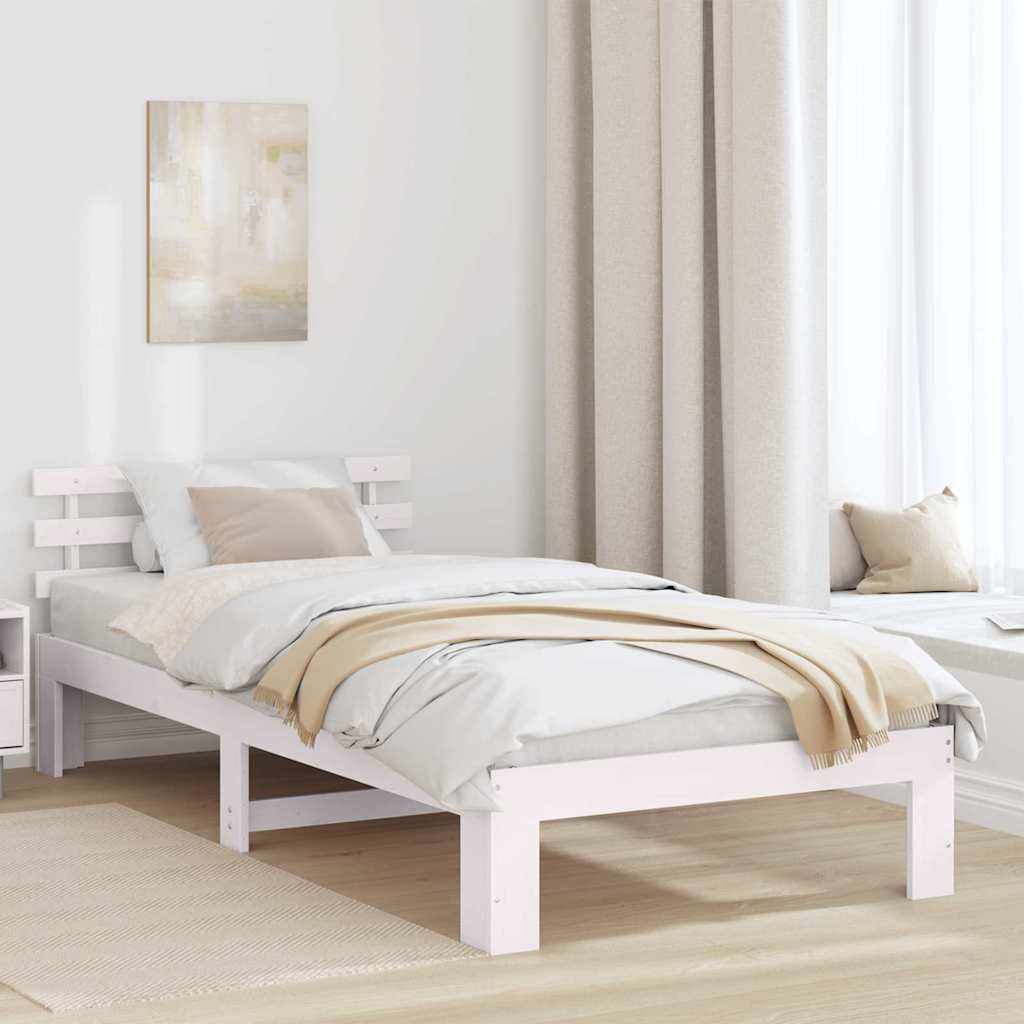 Bettrahmen mit Kopfteil Weiß 90 x 200 cm Massives Kiefernholz
