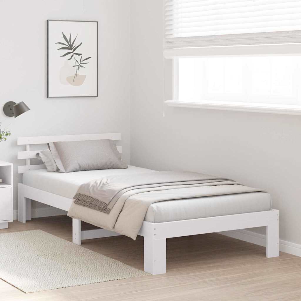 Bettrahmen mit Kopfteil Weiß 90 x 200 cm Massives Kiefernholz