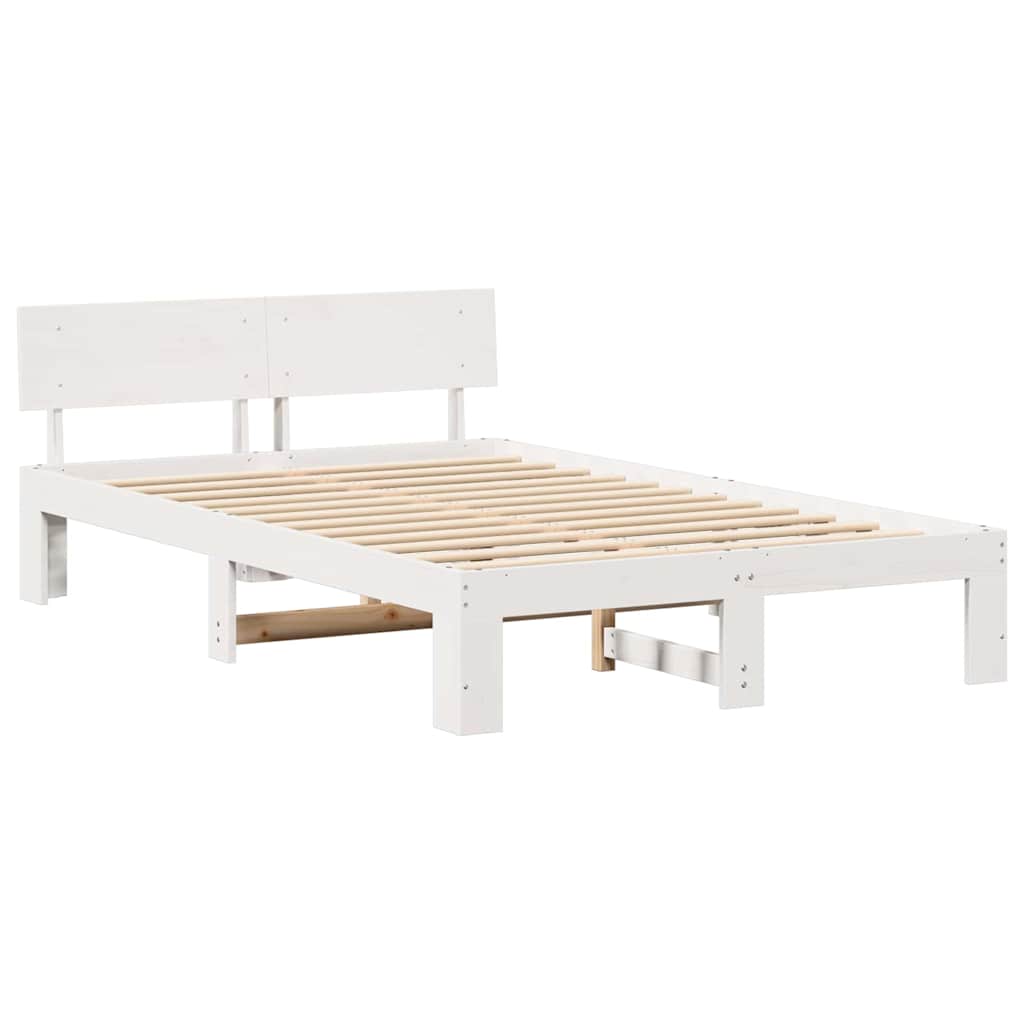 Bettrahmen mit Kopfteil Weiß 140 x 190 cm Massives Kiefernholz