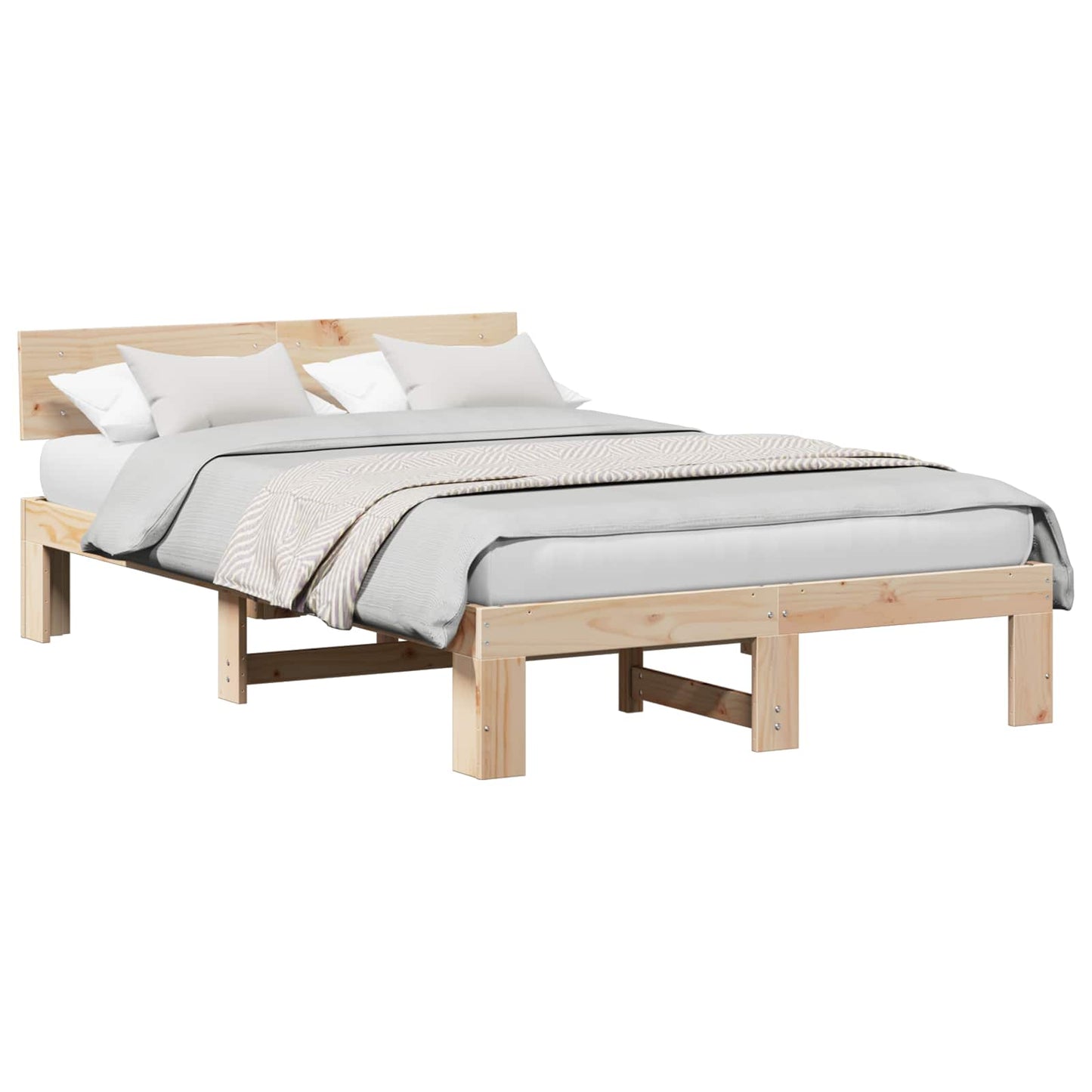 Bettrahmen mit Kopfteil Natur 135 x 190 cm Massives Kiefernholz