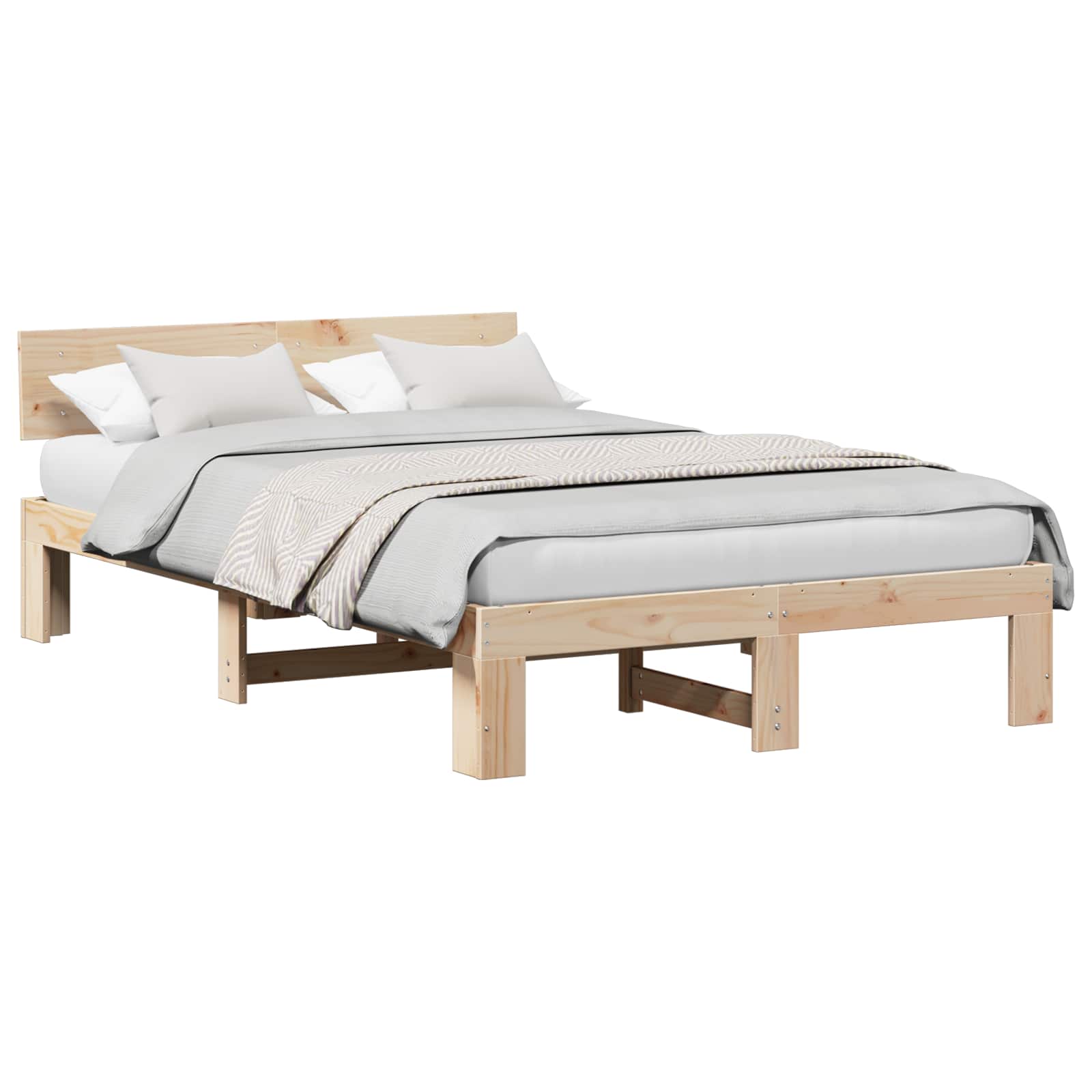 Bettrahmen mit Kopfteil Natur 135 x 190 cm Massives Kiefernholz