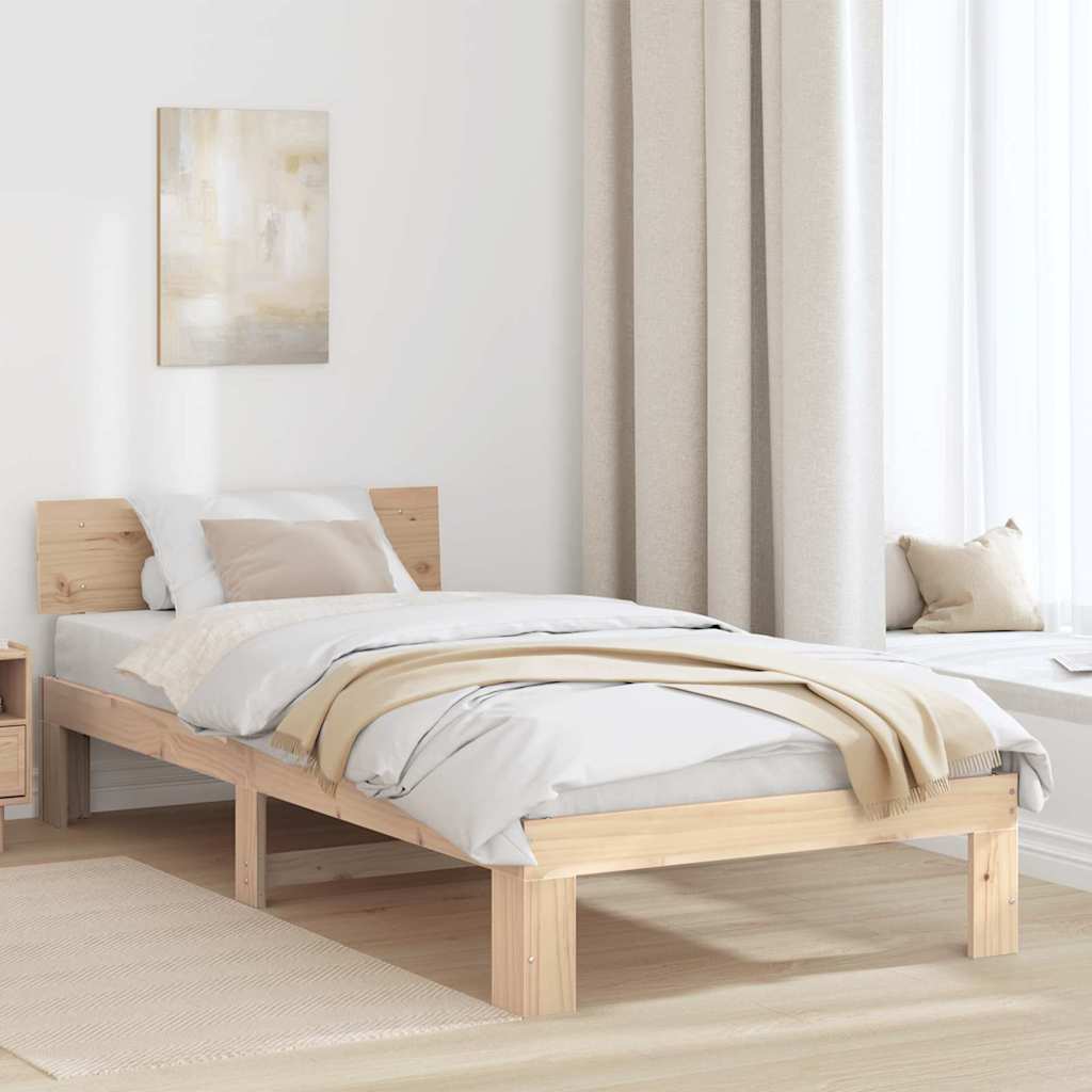 Bettrahmen mit Kopfteil Natur 75 x 190 cm Massives Kiefernholz