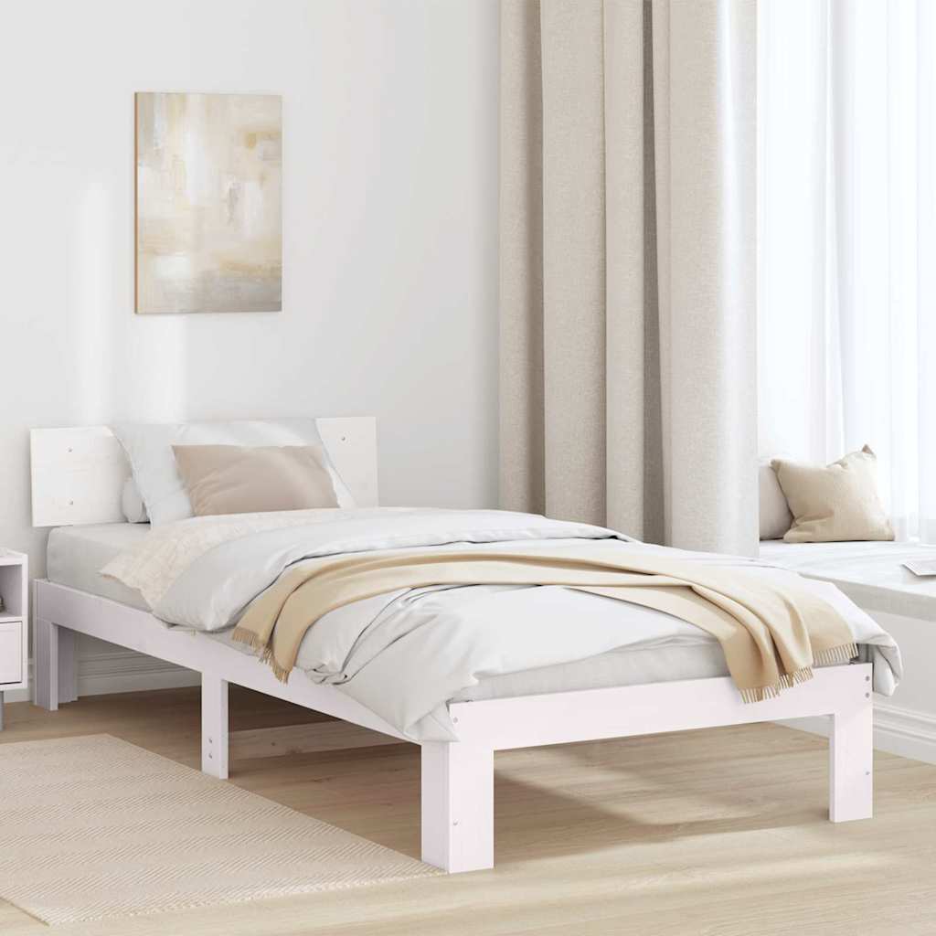Bettrahmen mit Kopfteil Weiß 75 x 190 cm Massives Kiefernholz