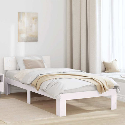 Bettrahmen mit Kopfteil Weiß 75 x 190 cm Massives Kiefernholz