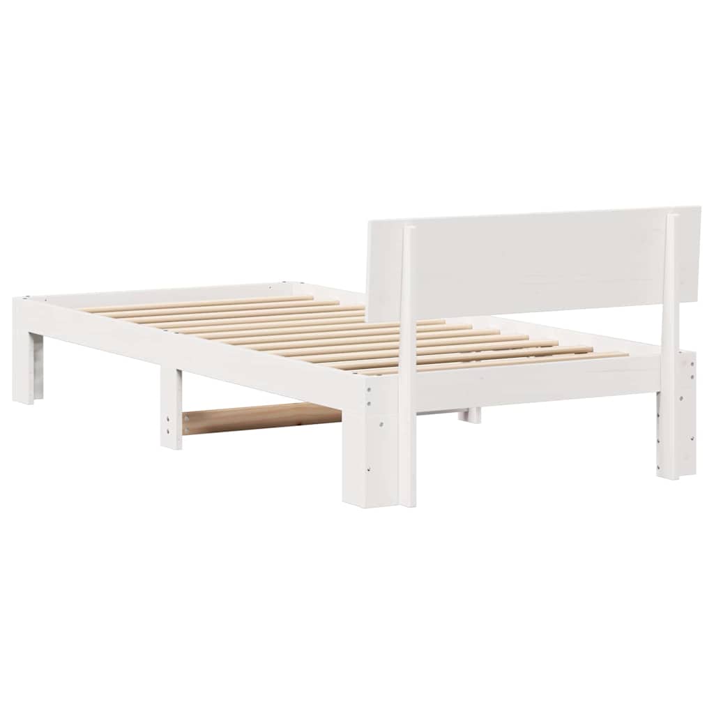 Bettrahmen mit Kopfteil Weiß 75 x 190 cm Massives Kiefernholz