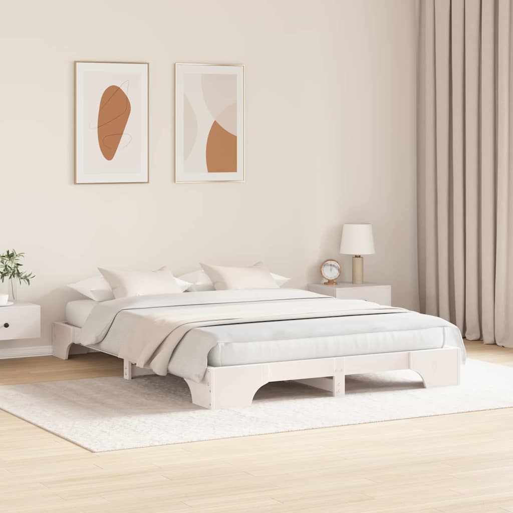 Bettrahmen Weiß 150 x 200 cm Massives Kiefernholz