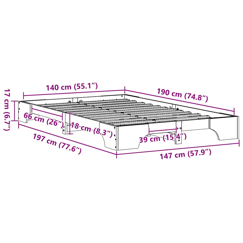 Bettgestell Massives Kiefernholz 140 x 190 cm Massivholz Kiefer
