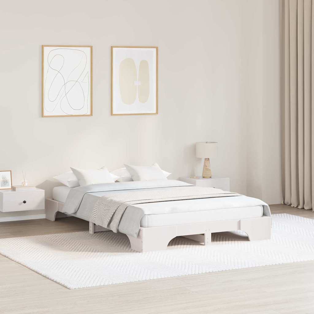 Bettrahmen Weiß 140 x 190 cm Massives Kiefernholz