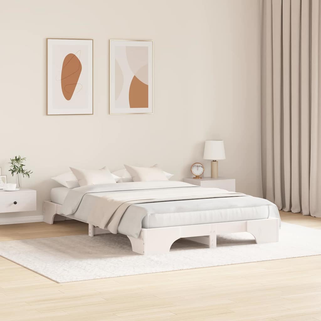 Bettrahmen Weiß 135 x 190 cm Massives Kiefernholz