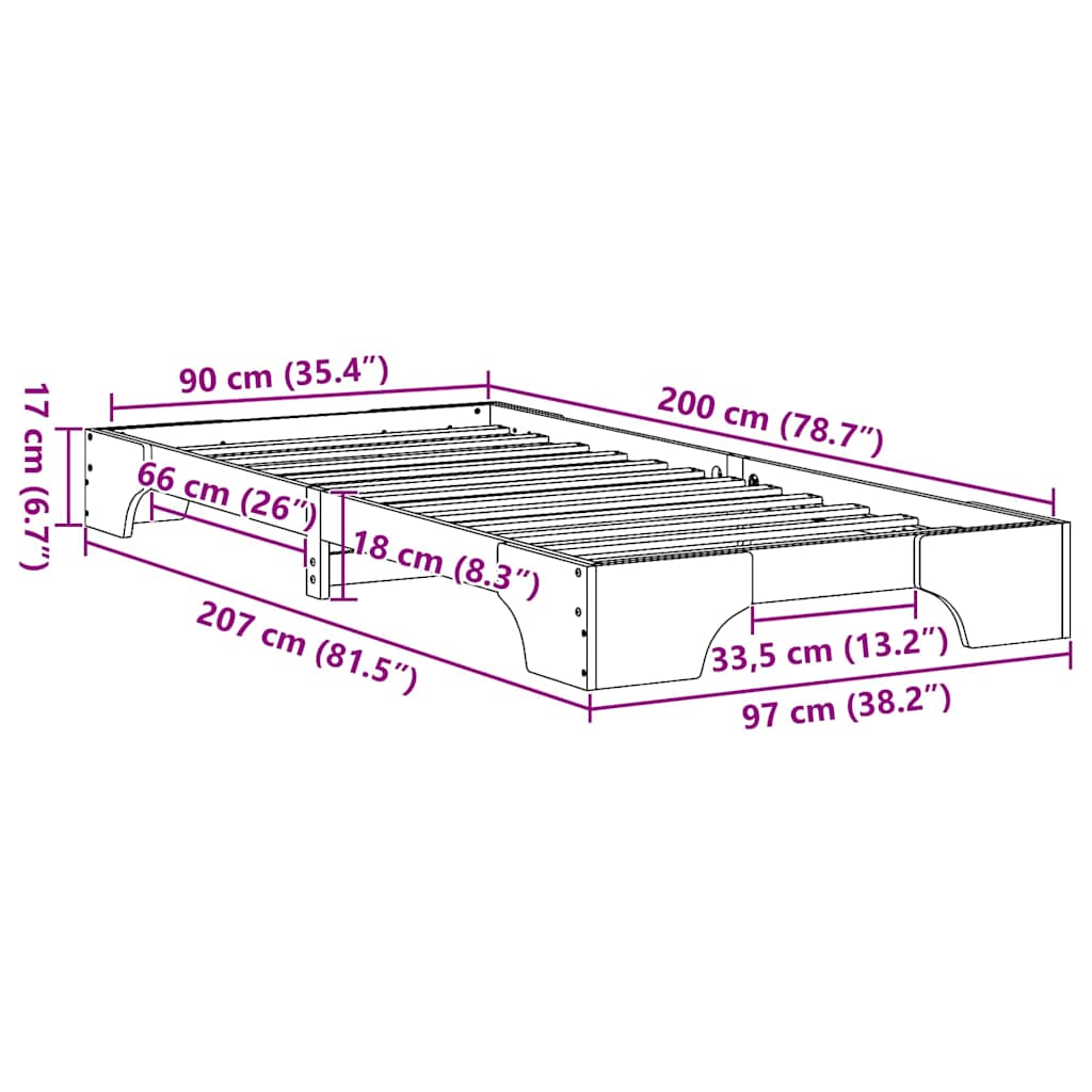 Bettgestell Massives Kiefernholz 90 x 200 cm Massivholz Kiefer