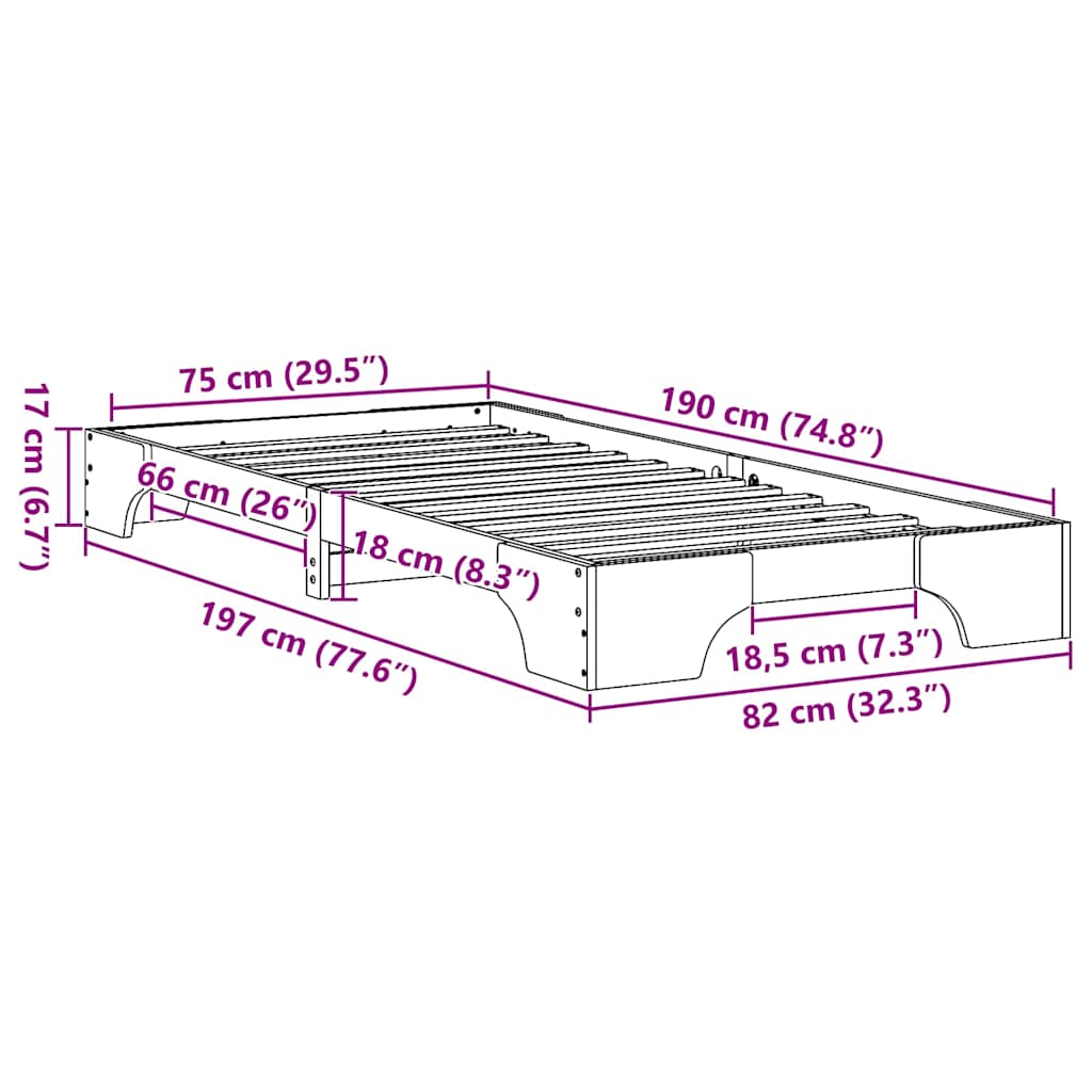 Bettgestell Massives Kiefernholz 75 x 190 cm Massivholz Kiefer