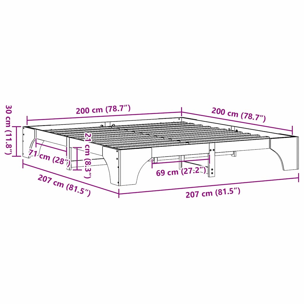 Bettgestell Massives Kiefernholz 200 x 200 cm Massivholz Kiefer