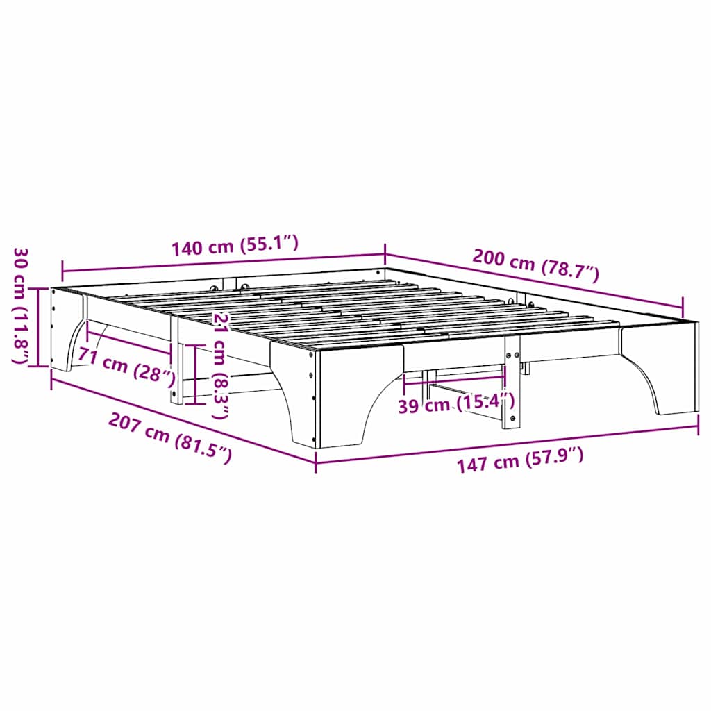 Bettgestell Massives Kiefernholz 140 x 200 cm Massivholz Kiefer