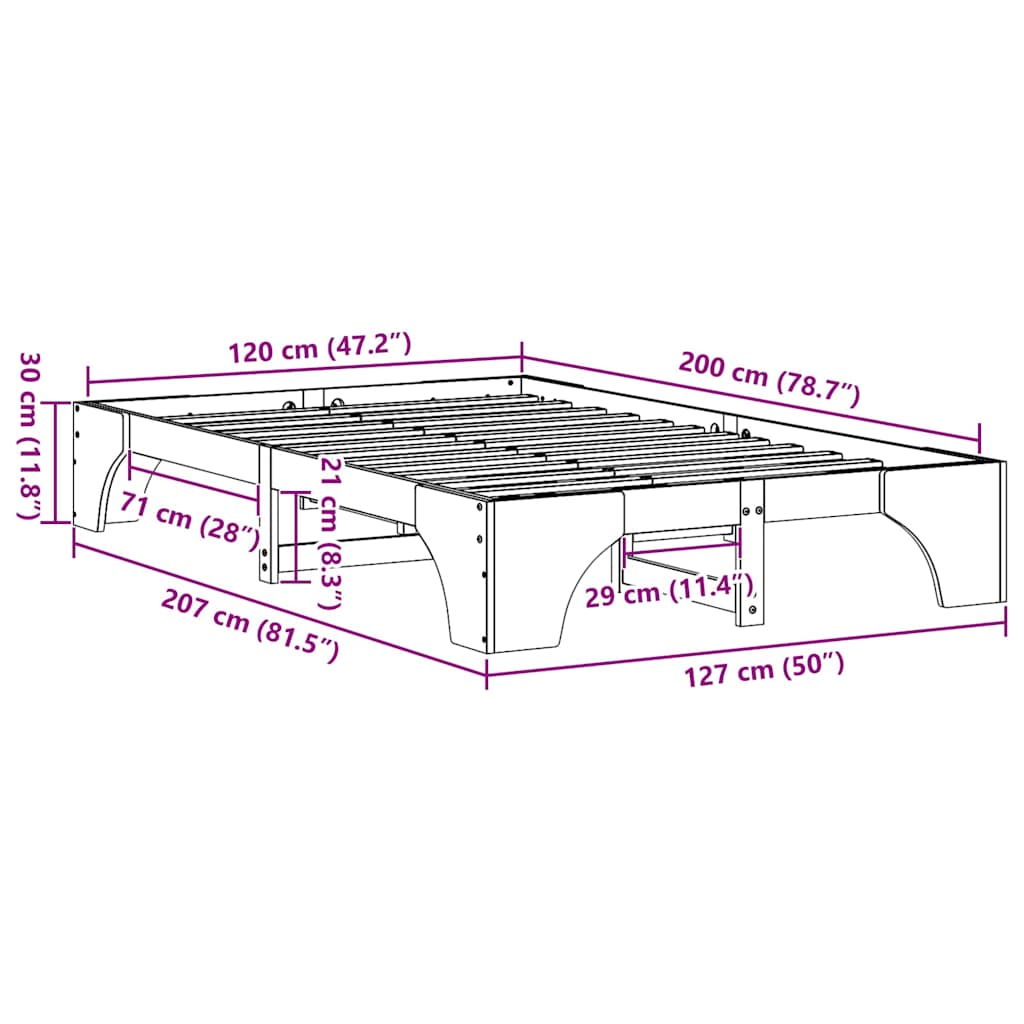 Bettgestell Massives Kiefernholz 120 x 200 cm Massivholz Kiefer