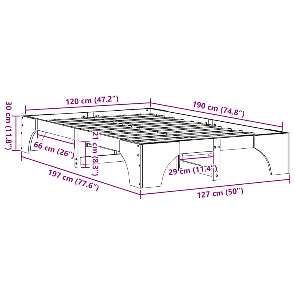 Bettgestell Massives Kiefernholz 120 x 190 cm Massivholz Kiefer