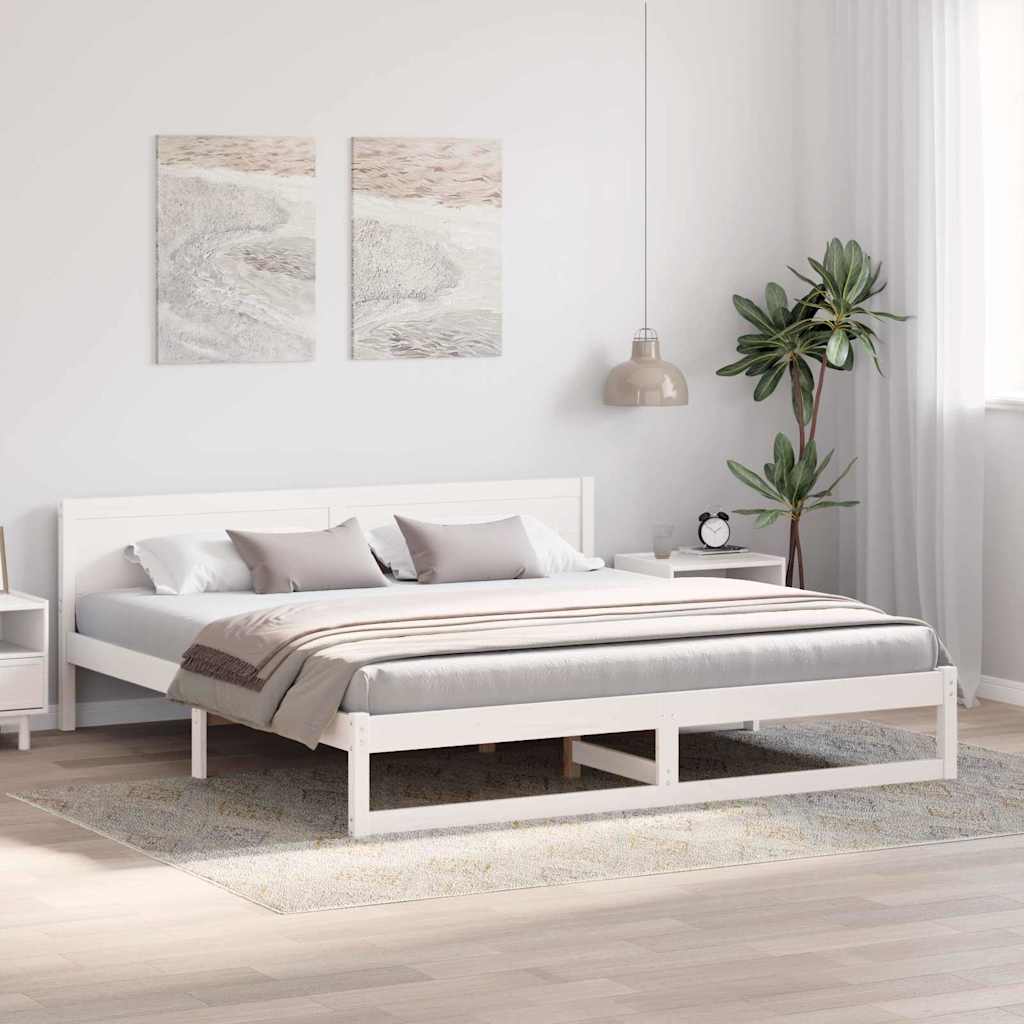 Bettrahmen mit Kopfteil Weiß 200 x 200 cm Massives Kiefernholz