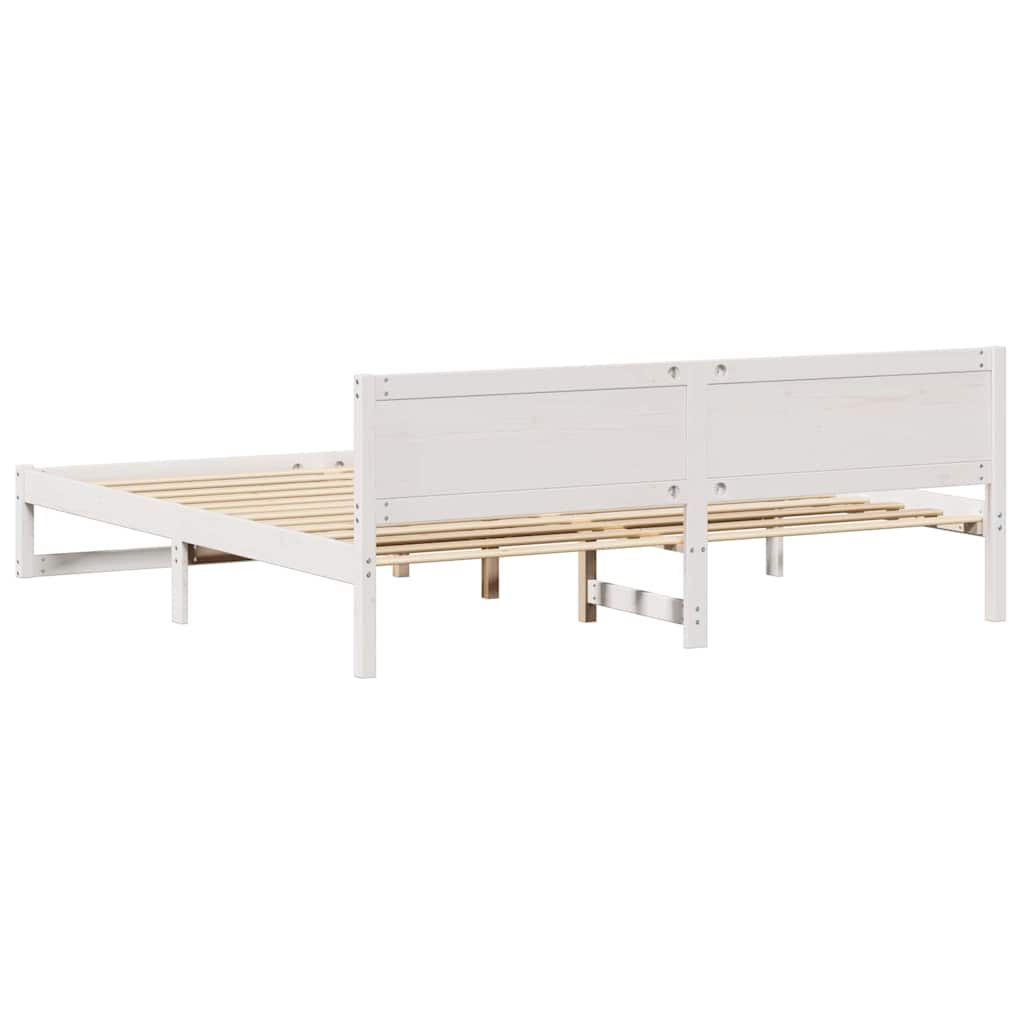 Bettrahmen mit Kopfteil Weiß 200 x 200 cm Massives Kiefernholz