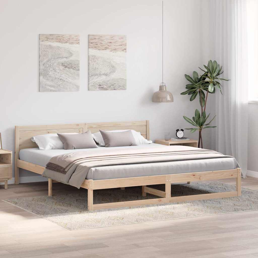Bettrahmen mit Kopfteil Natur 180 x 200 cm Massives Kiefernholz