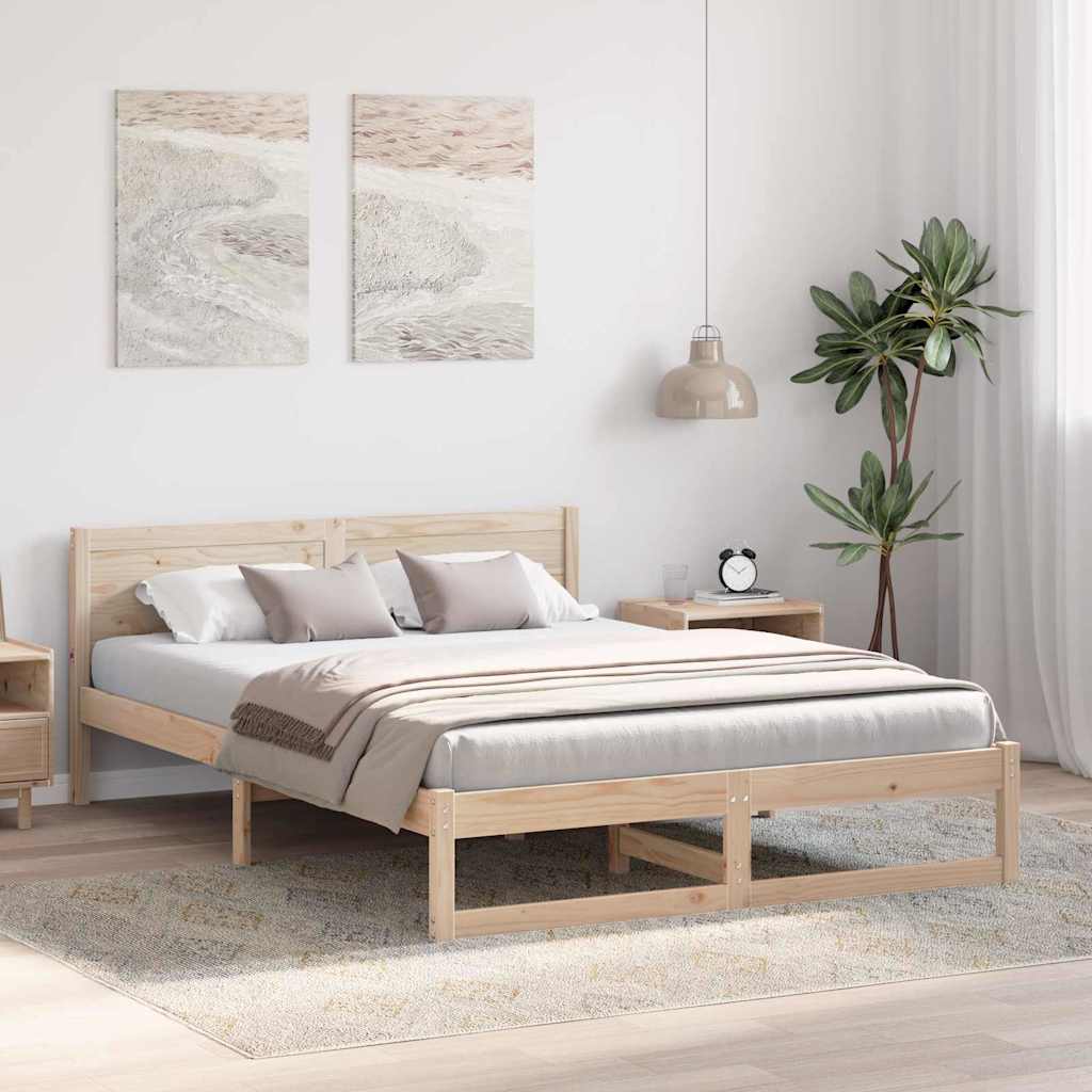 Bettrahmen mit Kopfteil Natur 150 x 200 cm Massives Kiefernholz