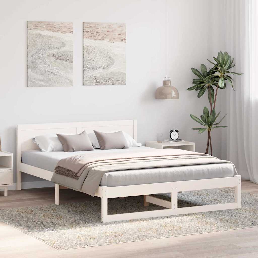 Bettrahmen mit Kopfteil Weiß 140 x 200 cm Massives Kiefernholz