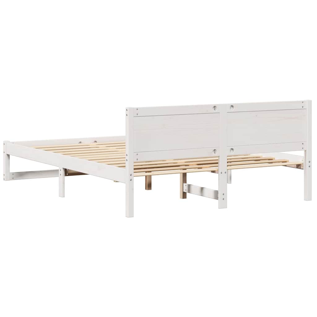 Bettrahmen mit Kopfteil Weiß 140 x 200 cm Massives Kiefernholz