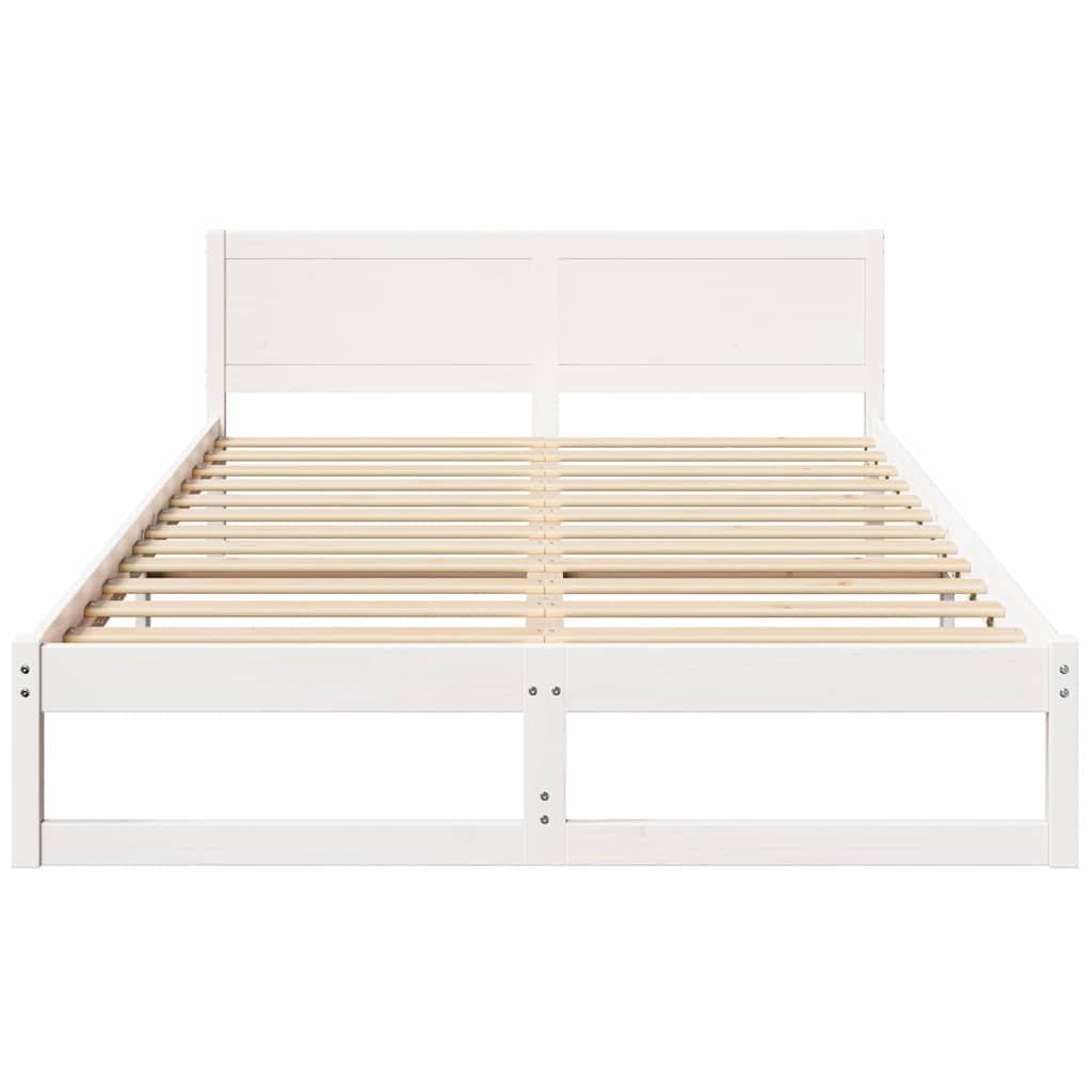 Bettrahmen mit Kopfteil Weiß 140 x 200 cm Massives Kiefernholz