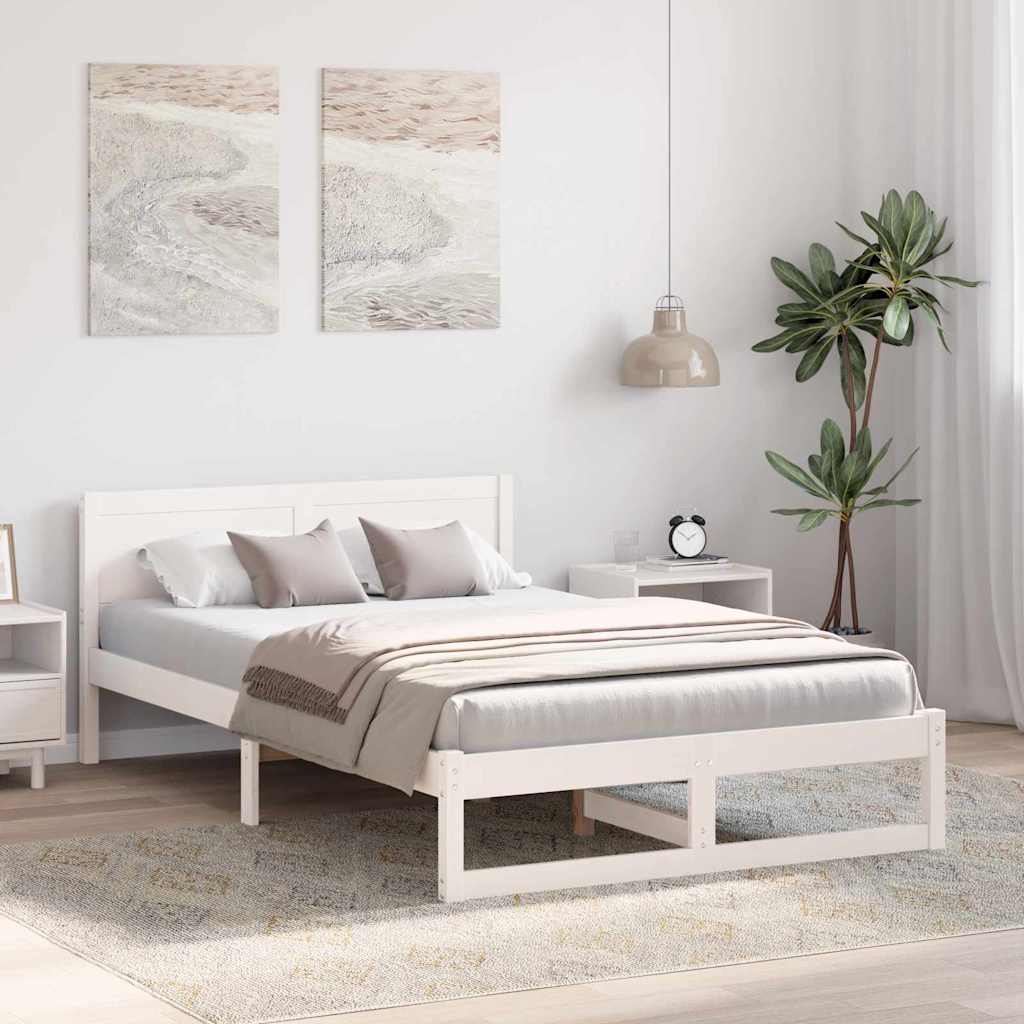 Bettrahmen mit Kopfteil Weiß 135 x 190 cm Massives Kiefernholz