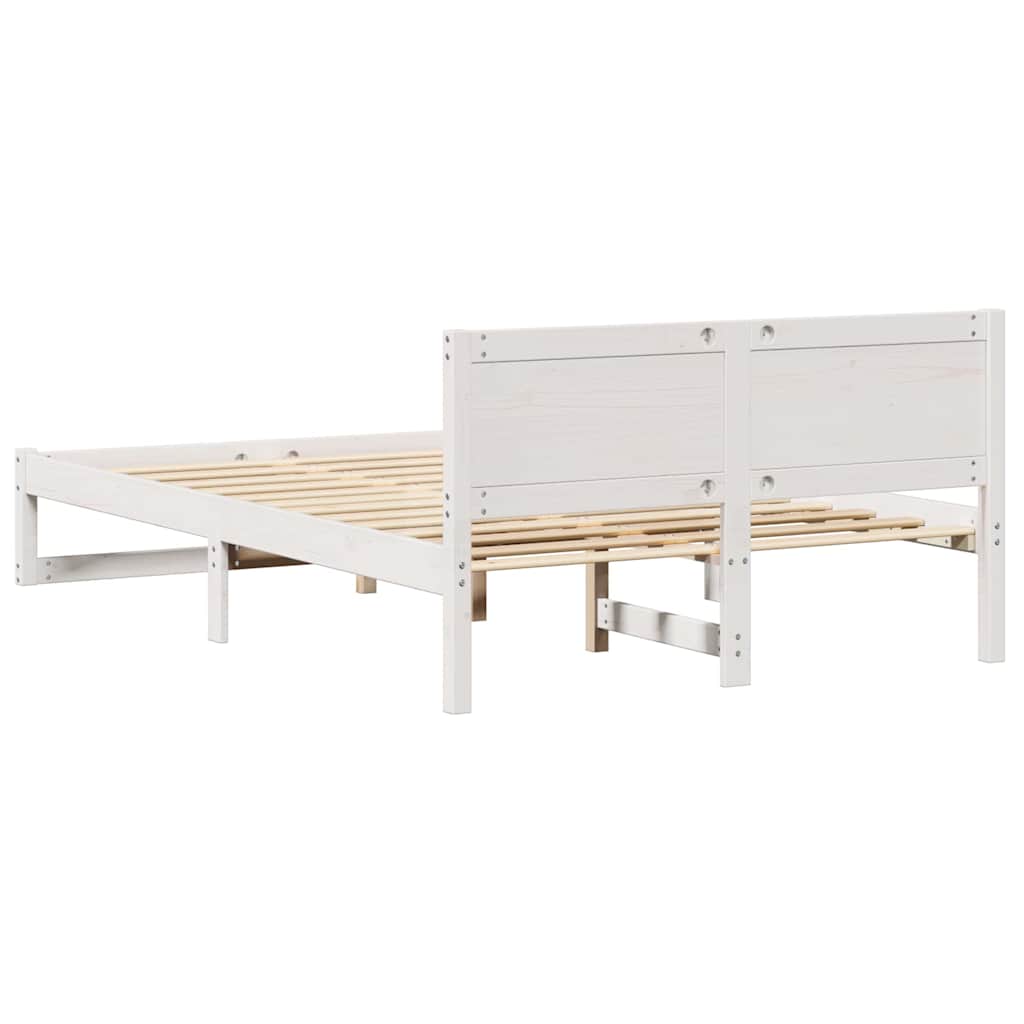 Bettrahmen mit Kopfteil Weiß 135 x 190 cm Massives Kiefernholz