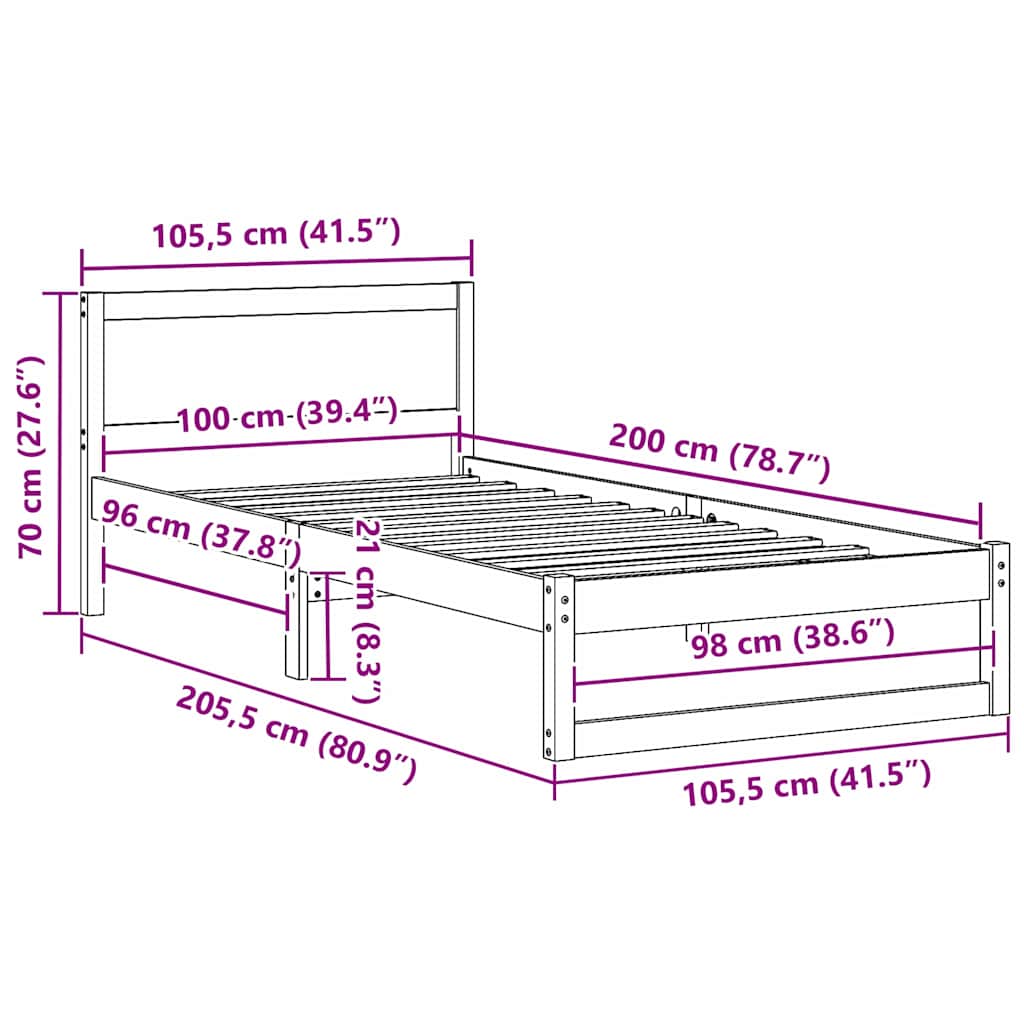 Bettgestell mit Kopfteil Braun 100 x 200 cm Massivholz Kiefer