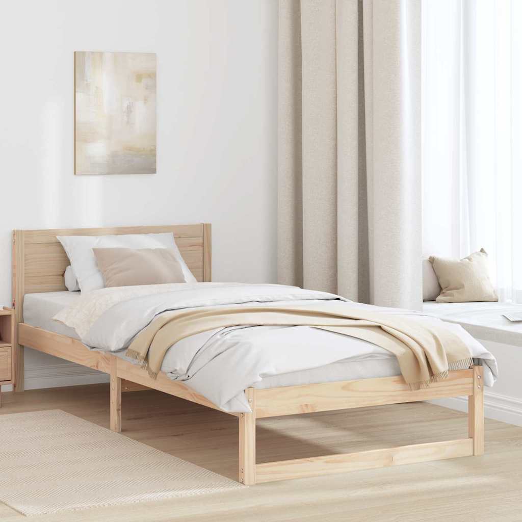 Bettrahmen mit Kopfteil Natur 90 x 200 cm Massives Kiefernholz