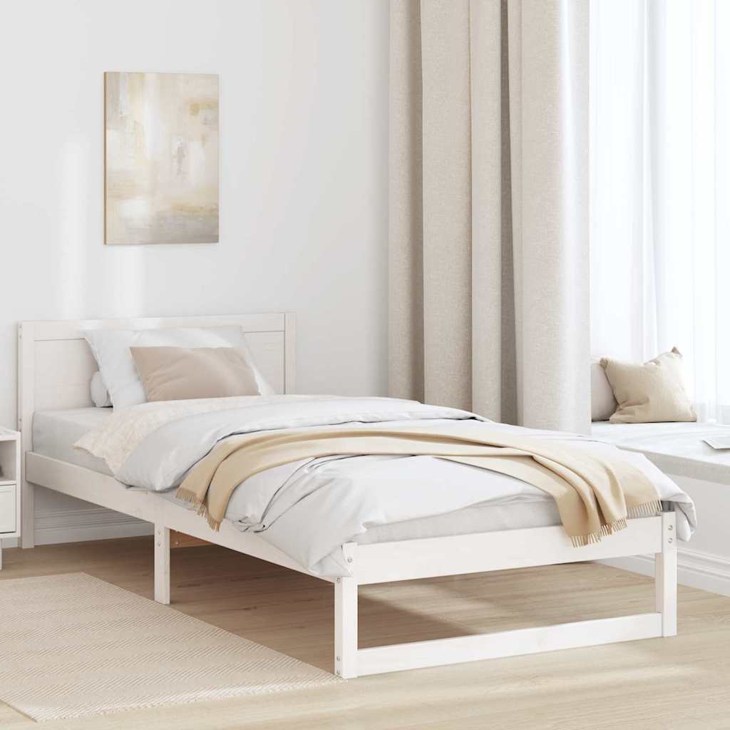 Bettrahmen mit Kopfteil Weiß 90 x 200 cm Massives Kiefernholz
