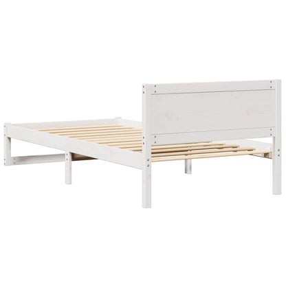 Bettrahmen mit Kopfteil Weiß 90 x 200 cm Massives Kiefernholz