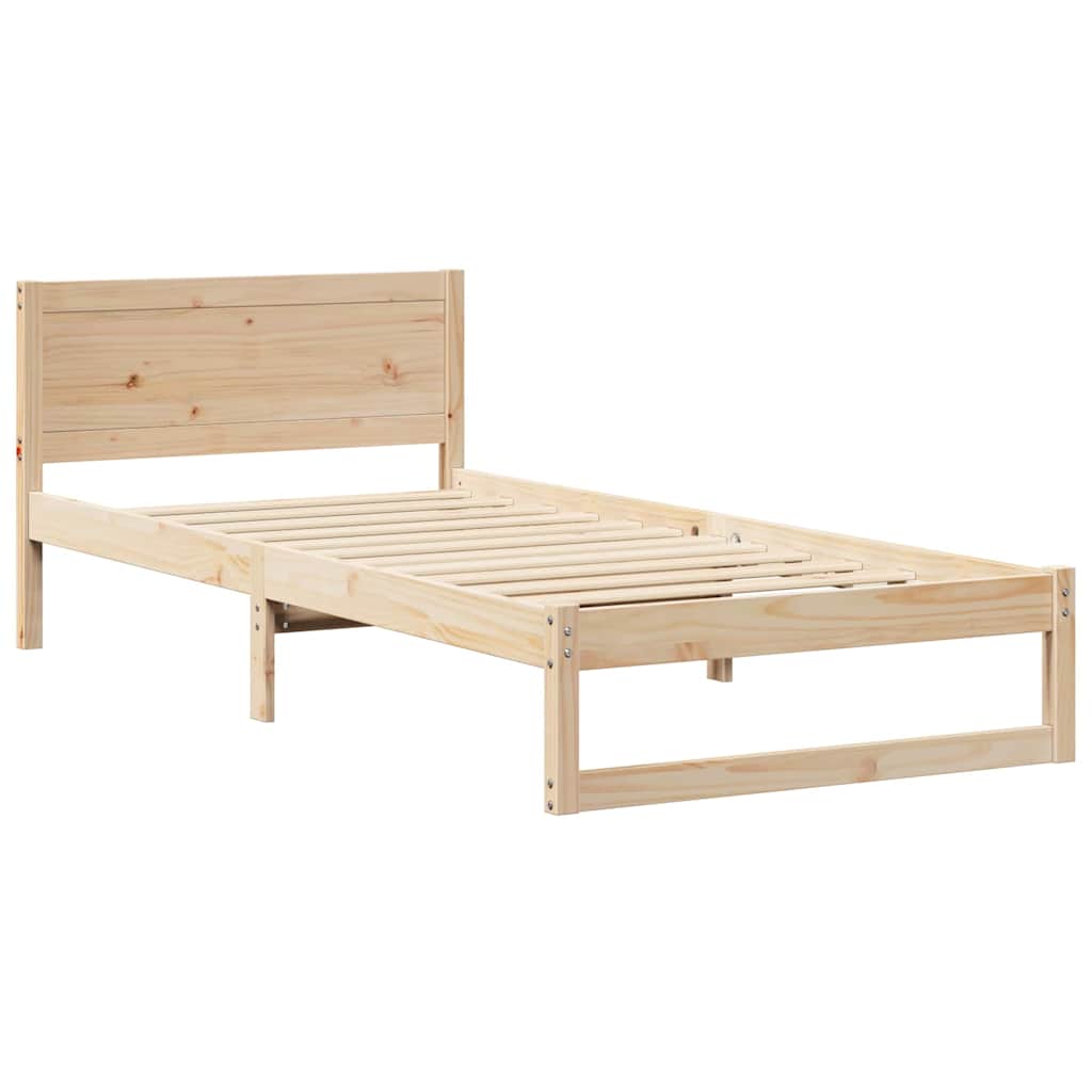 Bettrahmen mit Kopfteil Natur 90 x 190 cm Massives Kiefernholz