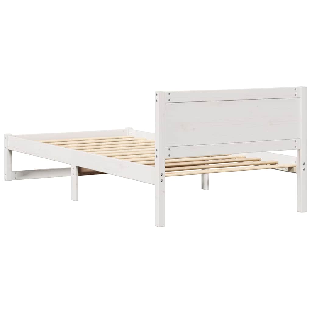Bettrahmen mit Kopfteil Weiß 90 x 190 cm Massives Kiefernholz