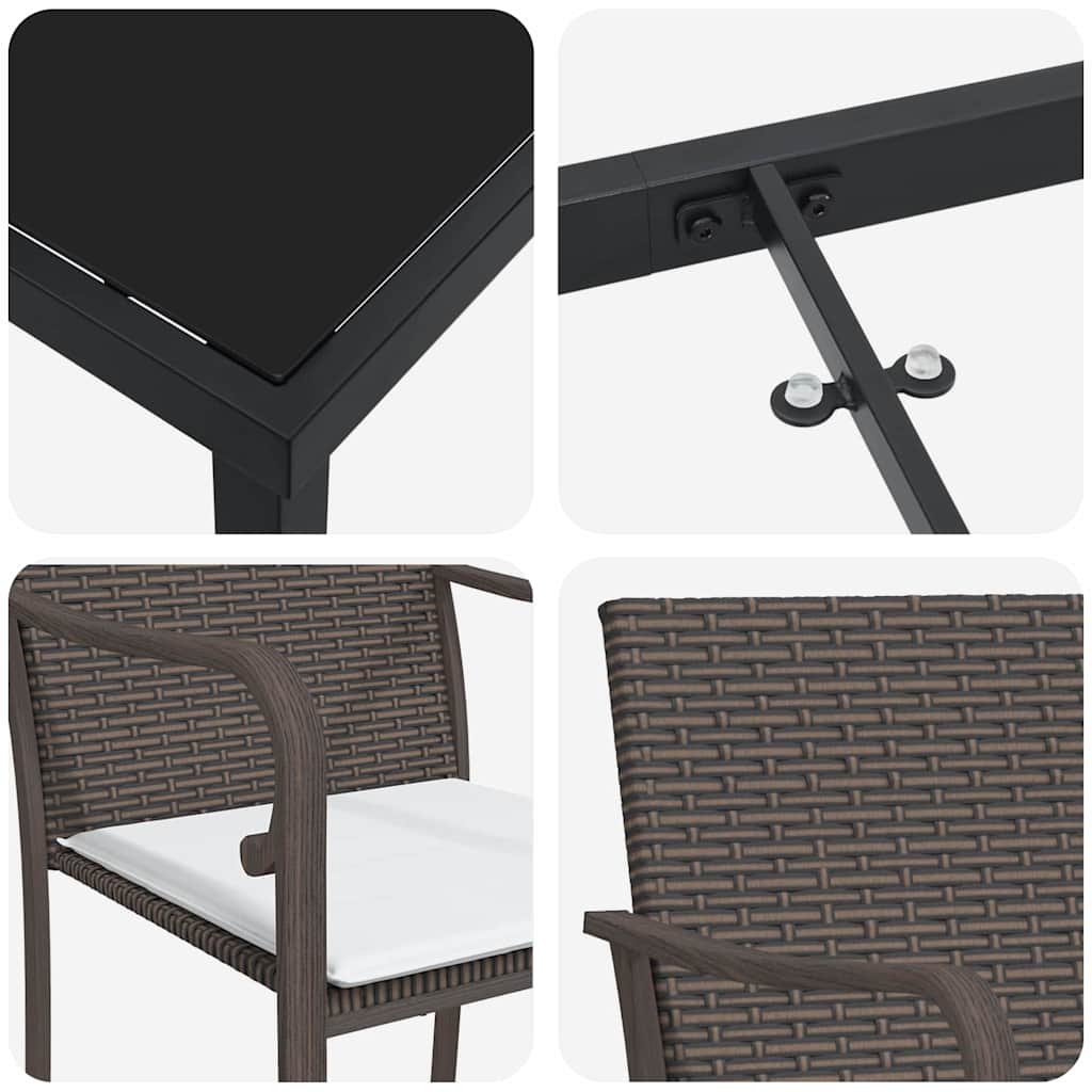 Garten Essgruppe 3 pcs Braun und Schwarz PE-Rattan
