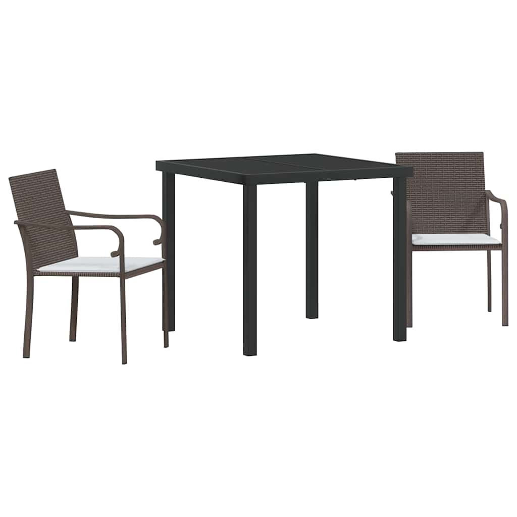 Garten Essgruppe 3 pcs Braun und Schwarz PE-Rattan