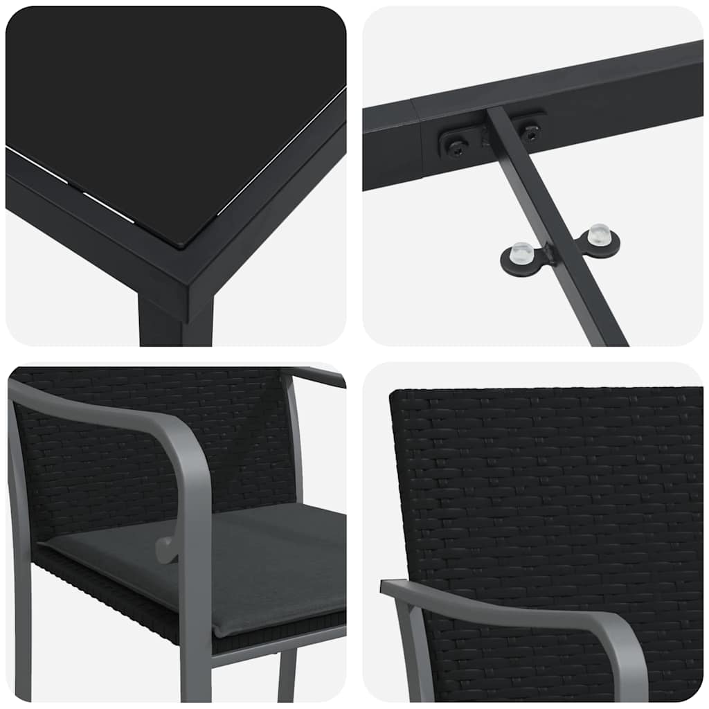 Garten Essgruppe 3 pcs Schwarz und Grau PE-Rattan