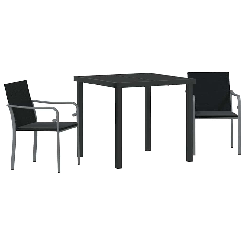 Garten Essgruppe 3 pcs Schwarz und Grau PE-Rattan