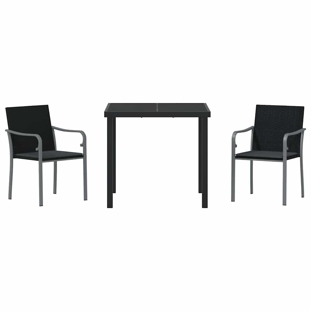 Garten Essgruppe 3 pcs Schwarz und Grau PE-Rattan
