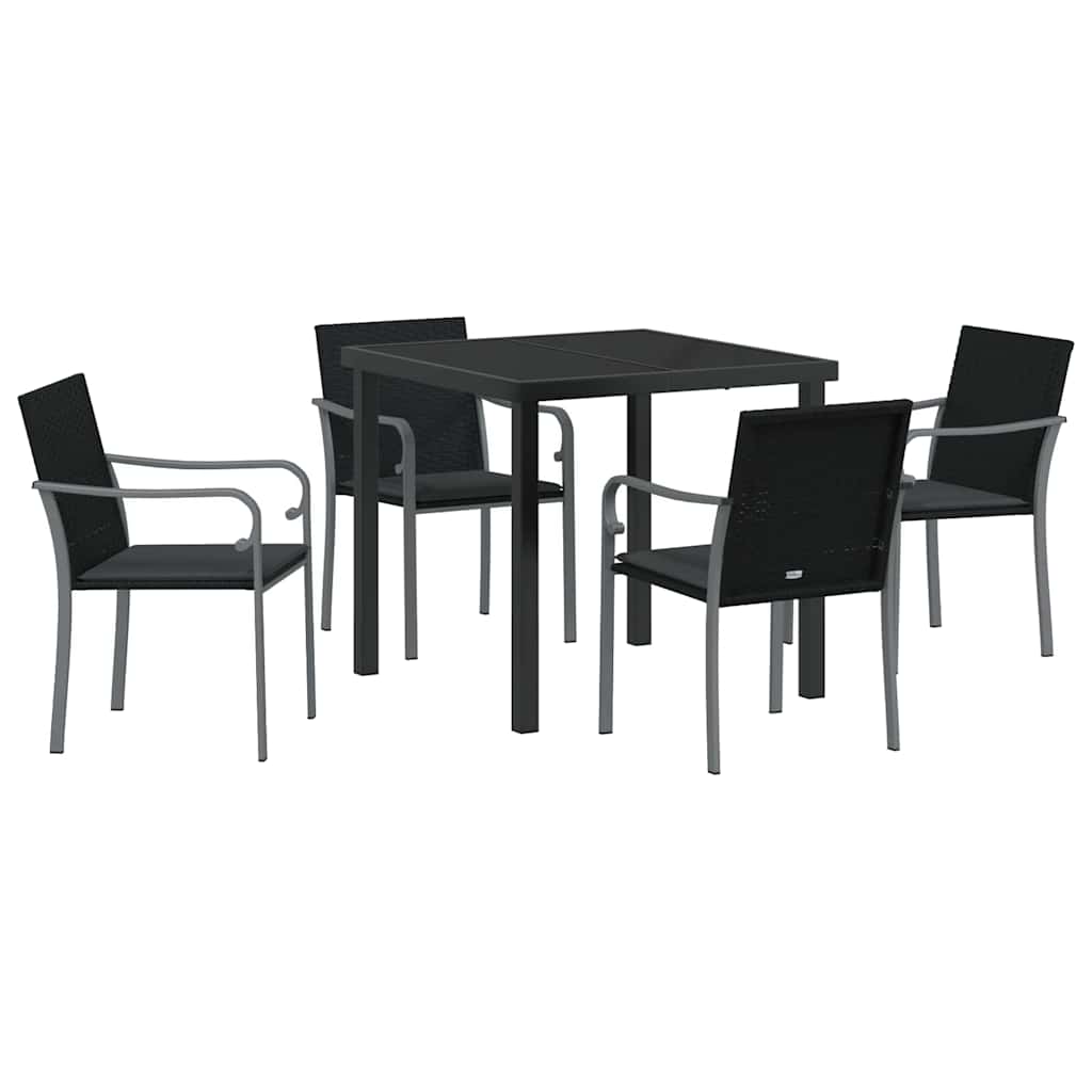 Garten Essgruppe 5 pcs Schwarz und Grau PE-Rattan