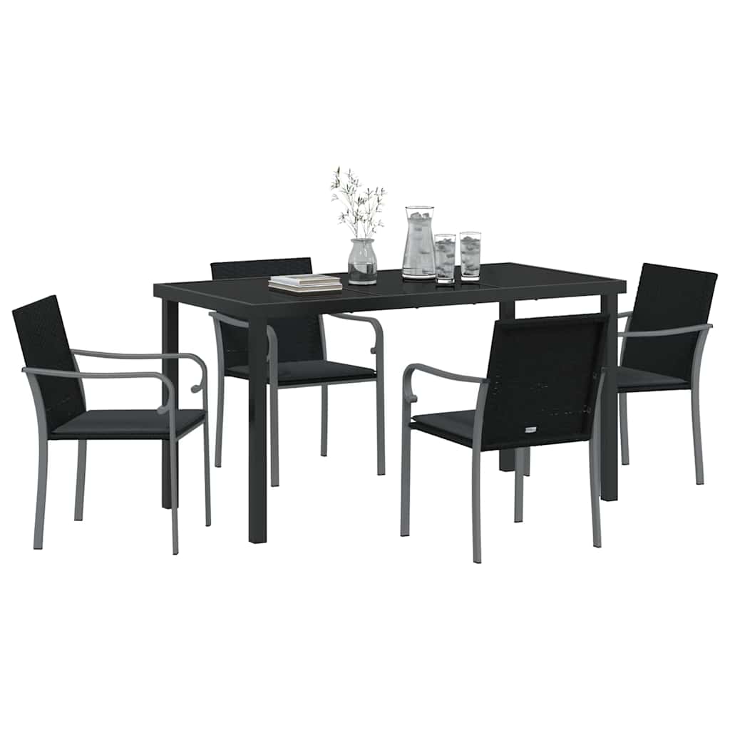 Garten Essgruppe 5 pcs Schwarz und Grau PE-Rattan